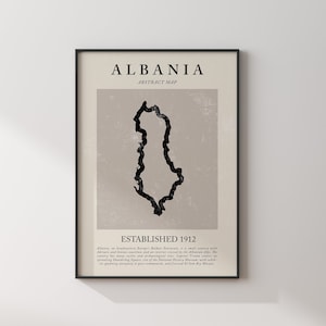 Albanien Karte Vintage abstraktes Wand-Kunstdruck Picasso + Matisse inspiriertes Reise-Plakat