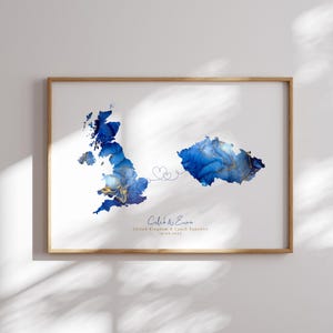 Großbritanien und Tschechische Republik Karte Blau & Gold Reise Wand Kunst Druck | Vereinigtes Königreich | Reisen Umzug Geschenk