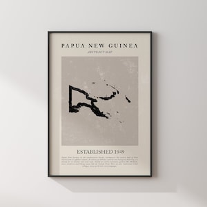 Mapa de Papua Nova Guiné, arte de parede abstrata vintage, impressão de pôster de viagem inspirado em Picasso e Matisse