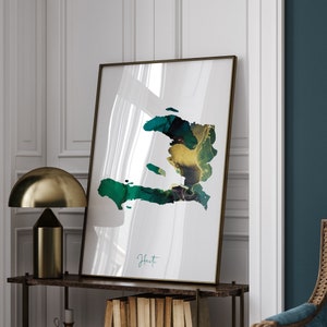 Haiti Karte Wandkunst, Smaragdgrün und Gold