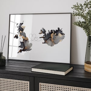Carte de la Grande-Bretagne et de l'Islande, impression d'art mural de voyage noir et or | Royaume-Uni | Royaume-Uni