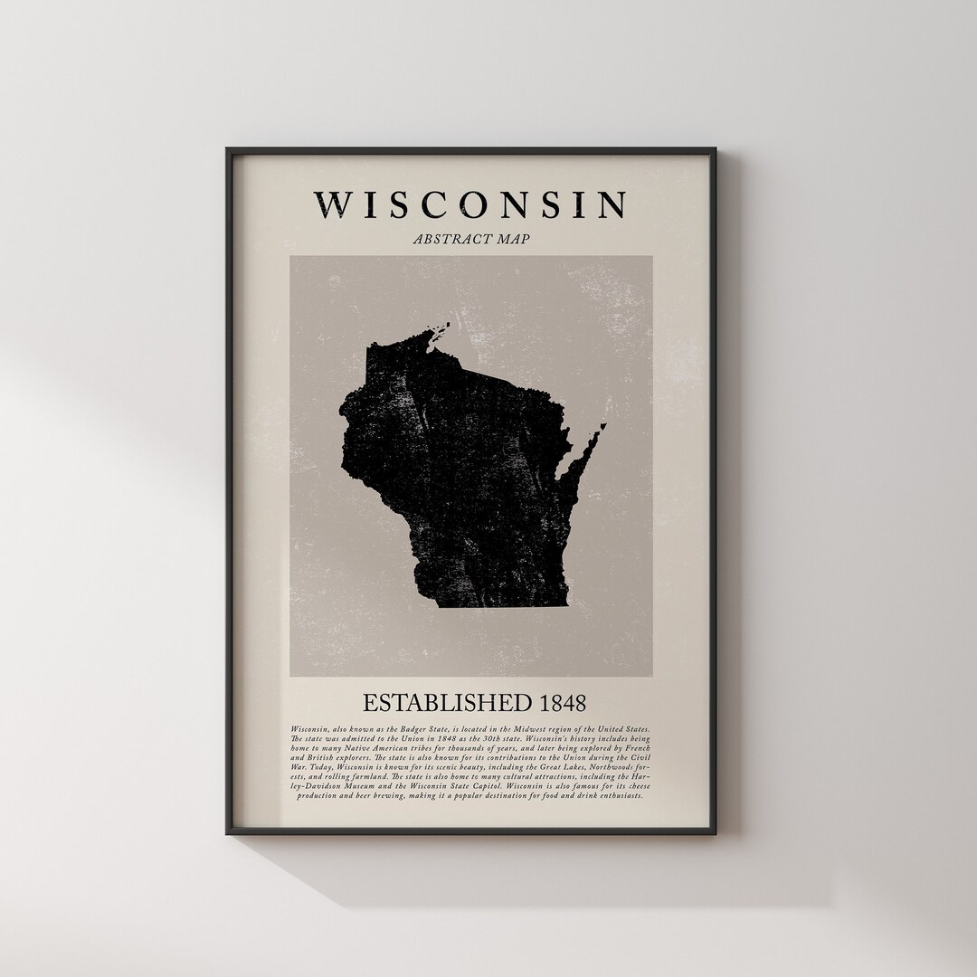 Abstract Wisconsin Map Vintage Wall Art Print US State | United States ...