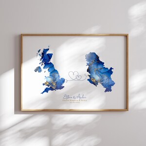 Großbritanien und Serbien Karte Blau & Gold Reise Wand Kunst Druck | Vereinigtes Königreich | Reisen Umzug Geschenk