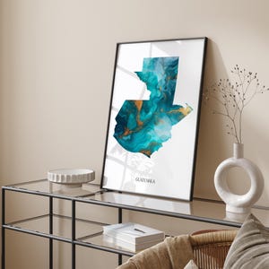 Impression d'art murale carte du Guatemala turquoise et or
