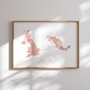 Großbritannien und Mexiko Karte Pink & Gold Reise Wand Kunst Druck | Vereinigtes Königreich | Reisen Umzug Geschenk