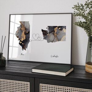 Carte de l'Illinois et de l'État de Washington, impression d'art mural de voyage noir et or | Illinois | Cadeau déménagement