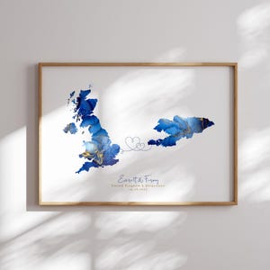 Großbritanien und Kirgistan Map Blue & Gold Travel Wall Art Print | Vereinigtes Königreich | Reisen Umzug Geschenk