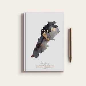 Carnet de carnet de voyage personnalisé au Liban, carte du pays, planificateur de cartes personnalisées