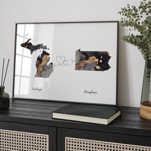 Kunstdruck von Missouri und Pennsylvania in Schwarz & Gold | Württemberg | Reisen Umzug Geschenk