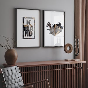 Lot de 2 cartes noir et or + impression d'art mural typographie
