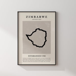 Abstrakte Simbabwe Karte Vintage Wand Kunst Druck Picasso + Matisse Inspiriert Reise Poster