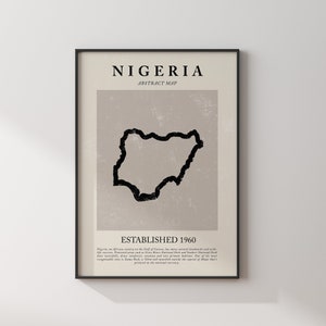 Nigeria Map Vintage Abstract Wall Art Print Picasso + Matisse Inspired Travel Poster