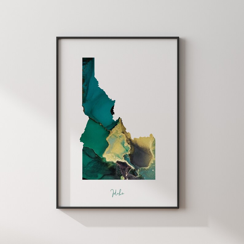 Idaho Map Emerald Green and Gold Wall Art Print | US State | USA ...
