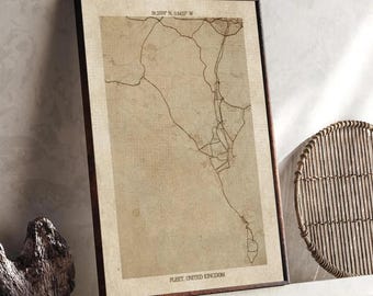Fleet, England Map | Vintage Beige Detailed Map Print | United Kingdom Wall Art | Travel Gift
