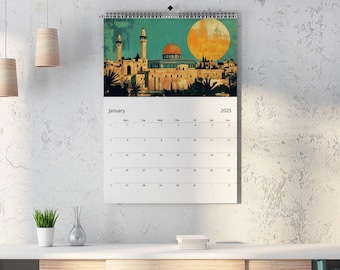 Palestine Calendar 2026 | Palestine Wall Art | Large A3 A4 11x16.5" | Watercolour Painting Al Aqsa Mosque Art | Islamic Calendar