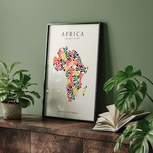 Impresión de arte mural con mapa de África / Edición Henri Matisse / Colores africanos / Póster de viaje a África