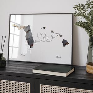 Kaart Florida en Hawaï zwart-gouden reiskunst aan de muur | Florida| Cadeau voor op reis verhuizen