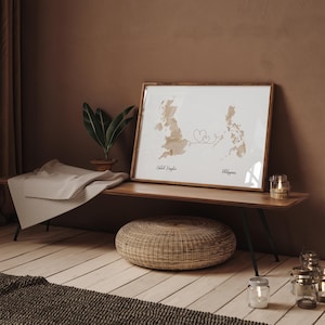 Großbritanien und Philippinen Karte Beige & Gold Reise Wand Kunst Druck | Vereinigtes Königreich | Reisen Umzug Geschenk