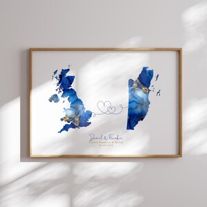 Großbritannien und Belize Map Blue & Gold Travel Wall Art Print | Vereinigtes Königreich | Reisen Umzug Geschenk