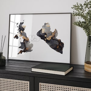 Britain and Liberia Map Black & Gold Travel Wall Art Print | United Kingdom | UK