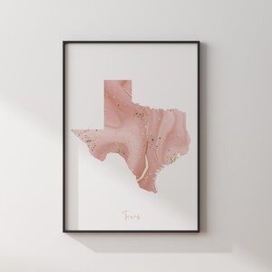 Texas Map Pink and Gold Wall Art Print | USA | US State | United States ...