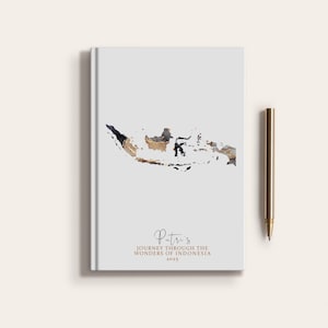 Carnet de carnet de voyage personnalisé en Indonésie, carte pays Indonésie, planificateur de carte personnalisé
