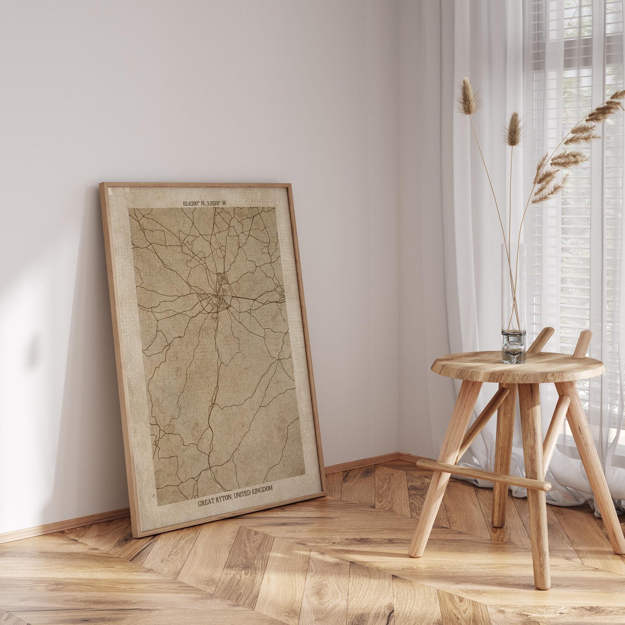 Stella Ryton Map Uk Great Ryton, England Map | Vintage Beige Detailed Map Print | United ...