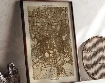 Tehran Map | Vintage Beige Detailed Map Print | Iran | Travel Gift