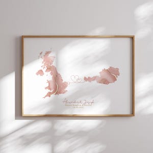 Großbritanien und Österreich Karte Pink & Gold Travel Wall Art Print | Vereinigtes Königreich | Reisen Umzug Geschenk