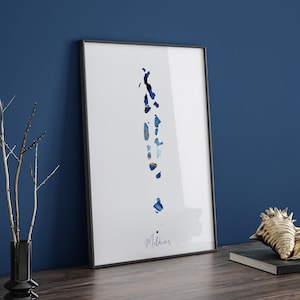 Malediven Map Blau und Gold Wand Kunst Druck