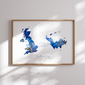 Großbritannien und Saint Barthelemy Map Blue & Gold Travel Wall Art Print | Vereinigtes Königreich | Reisen Umzug Geschenk