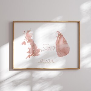 Großbritannien und Sri Lanka Map Pink & Gold Travel Wall Art Print | Vereinigtes Königreich | Reisen Umzug Geschenk