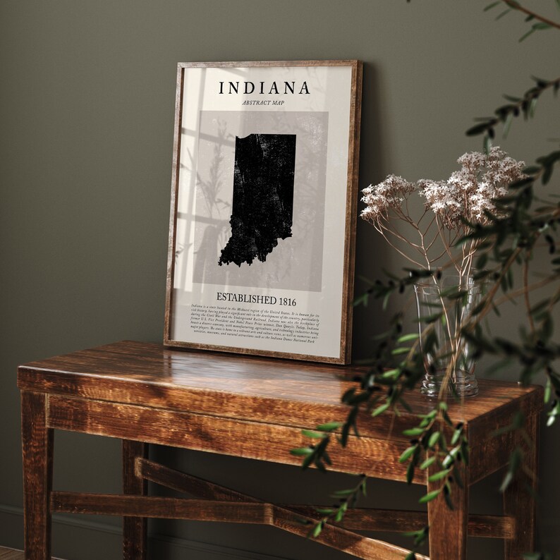 Abstract Indiana Map Vintage Wall Art Print US State | United States of ...