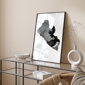 Liberia Map Black & Silver Wall Art Print