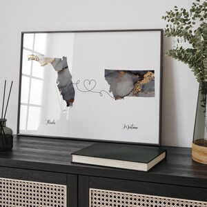 Kaart Florida en Montana zwart-gouden reiskunst aan de muur | Florida| Cadeau voor op reis verhuizen