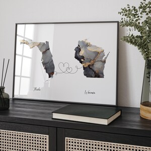 Kaart Florida en Wisconsin zwart-gouden reiskunst aan de muur | Florida| Cadeau voor op reis verhuizen