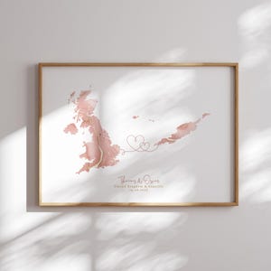 Großbritanien und Anguilla Map Pink & Gold Reise-Wand-Kunst-Druck | Vereinigtes Königreich | Reisen Umzug Geschenk