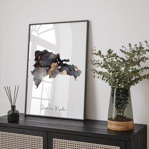 Dominikanische Republik Map Black & Gold Wall Art Print [EV]