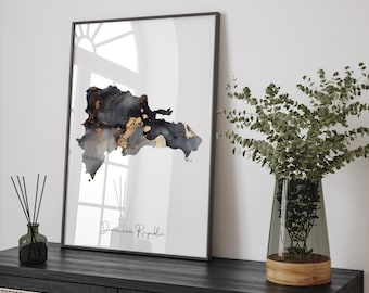 Dominican Republic Map Black & Gold Wall Art Print [EV]