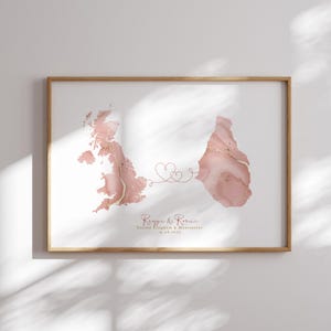 Großbritannien und Montserrat Map Pink & Gold Travel Wall Art Print | Vereinigtes Königreich | Reisen Umzug Geschenk