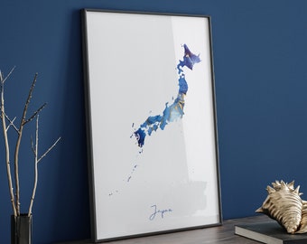 Japan Map Blue and Gold Wall Art Print