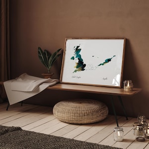 Großbritannien und Anguilla Map Green & Gold Travel Wall Art Print | Vereinigtes Königreich | Reisen Umzug Geschenk