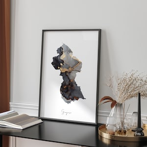 Guyana Map schwarz & gold, Wandkunst [EV]