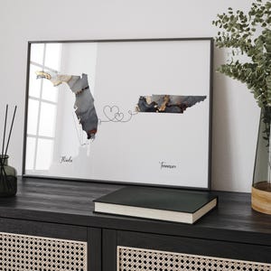Kaart Florida en Tennessee zwart-gouden reiskunst aan de muur | Florida| Cadeau voor op reis verhuizen