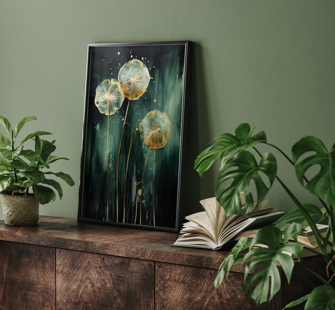 Picture Idea: Emerald Green Gold Dandelion Wall Art