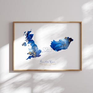 Großbritannien und Ungarn Karte Blau & Gold Reise Wand Kunst Druck | Vereinigtes Königreich | Reisen Umzug Geschenk
