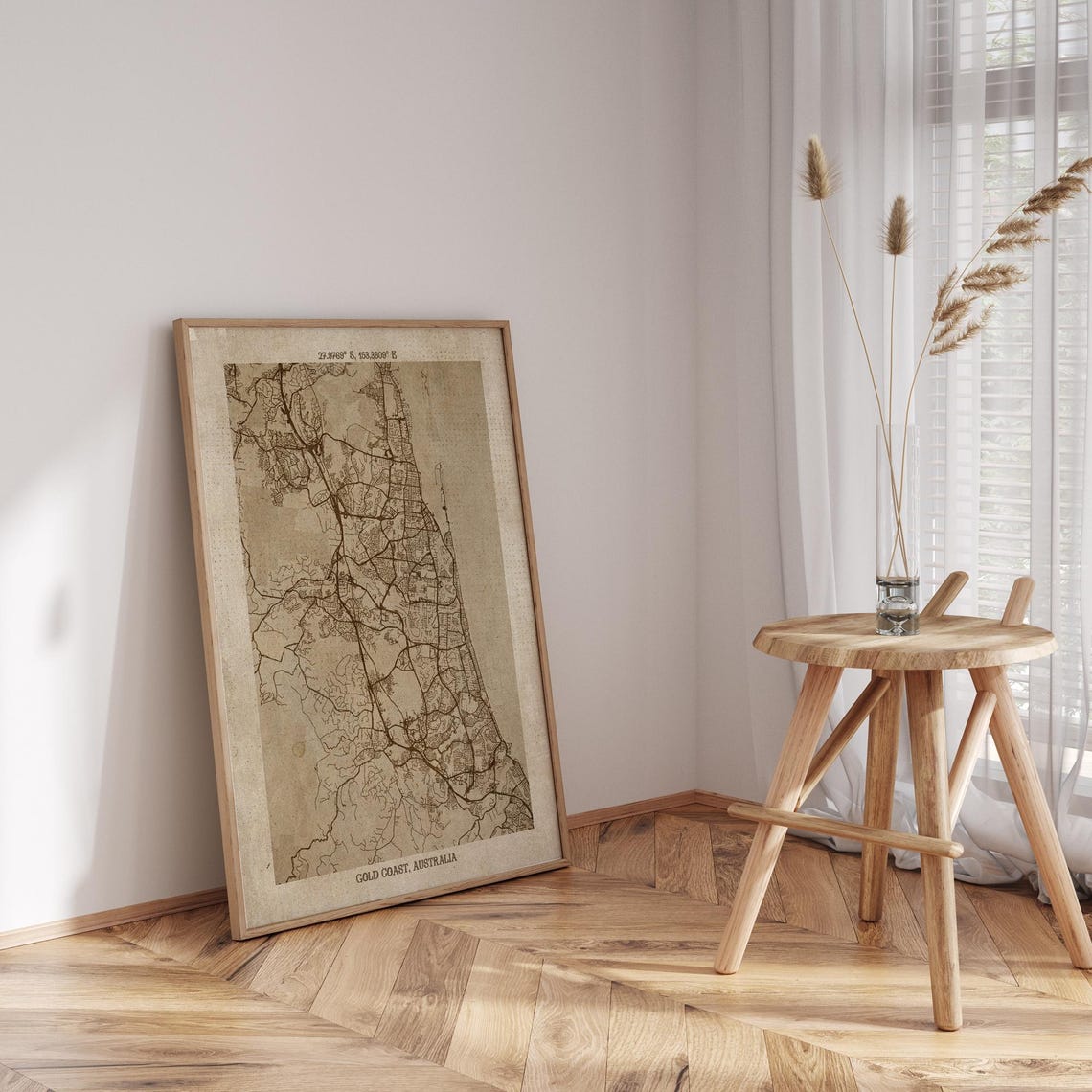 Gold Coast, Queensland Map | Vintage Beige Detailed Map Print ...