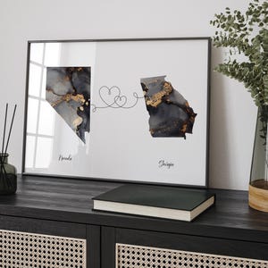 Nevada und Georgia Karte Schwarz & Gold Reise Wand Kunst Druck | Nevada | Reisen Umzug Geschenk