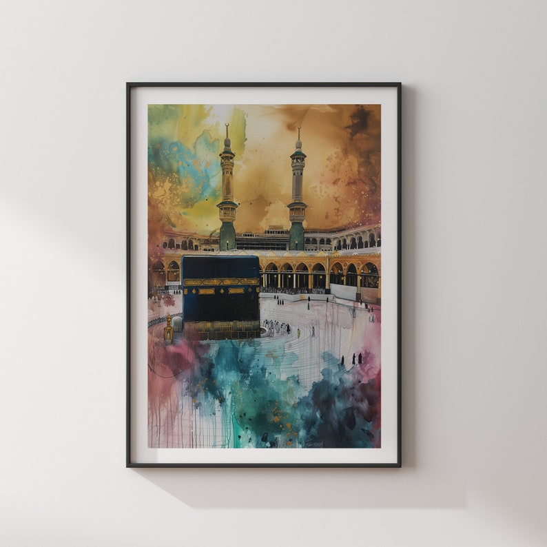 Kaaba Wall Art Print | Masjid Al Haram Grand Mosque Mecca Watercolour Painting | 2024 Edition image 1