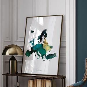 Kaart Europa smaragdgroen en goud kunst aan de muur